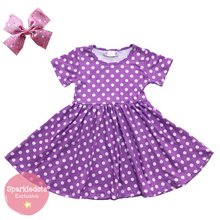 Load image into Gallery viewer, Polka Dot Twirly Dress - Purple (SWS5040)-Dresses-Sparkledots-sparkledots