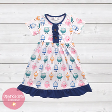 Load image into Gallery viewer, Cute Robots Ruffle Dress (SWS5032)-Dresses-Sparkledots-sparkledots