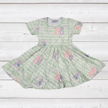 Load image into Gallery viewer, Cute Bunnies on Sage Twirly Dress (SWS5044)-Dresses-Sparkledots-sparkledots