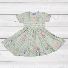 Load image into Gallery viewer, Cute Bunnies on Sage Twirly Dress (SWS5044)-Dresses-Sparkledots-sparkledots