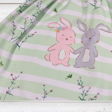 Load image into Gallery viewer, Cute Bunnies on Sage Twirly Dress (SWS5044)-Dresses-Sparkledots-sparkledots