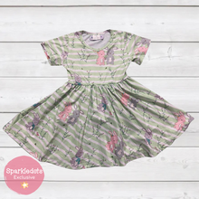 Load image into Gallery viewer, Cute Bunnies on Sage Twirly Dress (SWS5044)-Dresses-Sparkledots-sparkledots