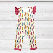 Load image into Gallery viewer, Pretty Feathers Ruffle Sleeve Romper (SWS5048)-Jumpsuits & Rompers-Sparkledots-sparkledots