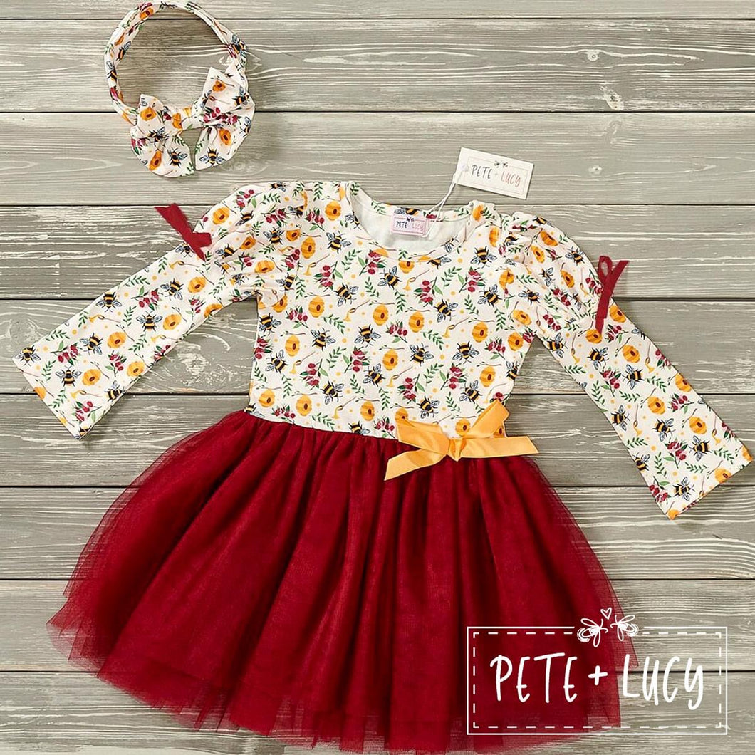 Burgundy Bees Tulle Dress**PREORDER