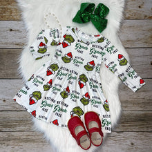 Load image into Gallery viewer, White &quot;Resting Gr!nch Face&quot; Long Sleeve Dress
