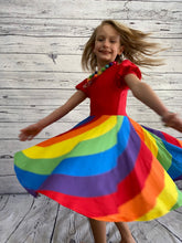Load image into Gallery viewer, Red Rainbow Twirly Dress
