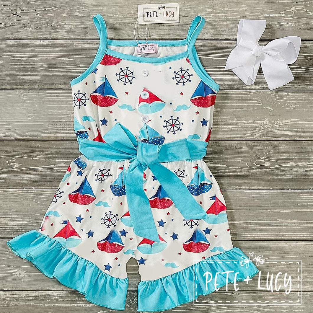 Come Sail with Me Girls Romper **Pre Order