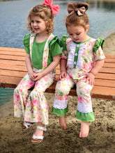 Load image into Gallery viewer, WellieKate Green&amp;Cream Rose Romper
