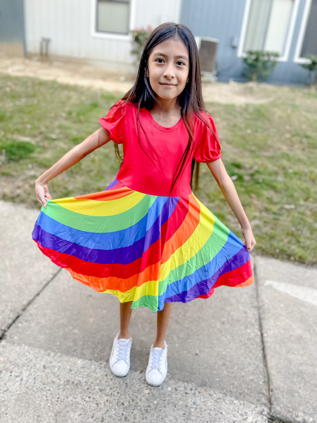 Red Rainbow Twirly Dress