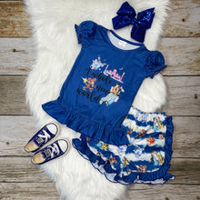 Load image into Gallery viewer, Blue &quot;A Whole New World&quot; Arabian Princess Ruffle Tee and Shorts Set
