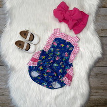 Load image into Gallery viewer, Hot Pink and Navy Blue Floral Ruffle Bubble
