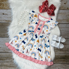 Load image into Gallery viewer, Boho Rainbows &amp; Butterflies Printed Dress

