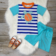 Load image into Gallery viewer, Blue and Teal Embroidered Sea Turtle Raglan and Shorts
