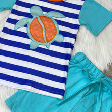 Load image into Gallery viewer, Blue and Teal Embroidered Sea Turtle Raglan and Shorts
