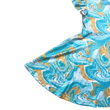 Load image into Gallery viewer, Seafoam &amp; Gold Swirl Print Ruffle Sleeve Dress (SWS4104)-Dresses-Sparkledots-sparkledots
