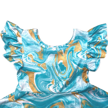 Load image into Gallery viewer, Seafoam &amp; Gold Swirl Print Ruffle Sleeve Dress (SWS4104)-Dresses-Sparkledots-sparkledots
