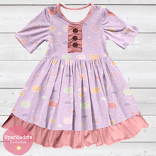 Load image into Gallery viewer, Kitties in the Night Sky Ruffle Dress (SWS5026)-Dresses-Sparkledots-sparkledots
