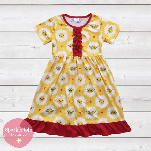 Happy Daisies in Glasses Ruffle Dress (SWS5028)-Dresses-Sparkledots-sparkledots