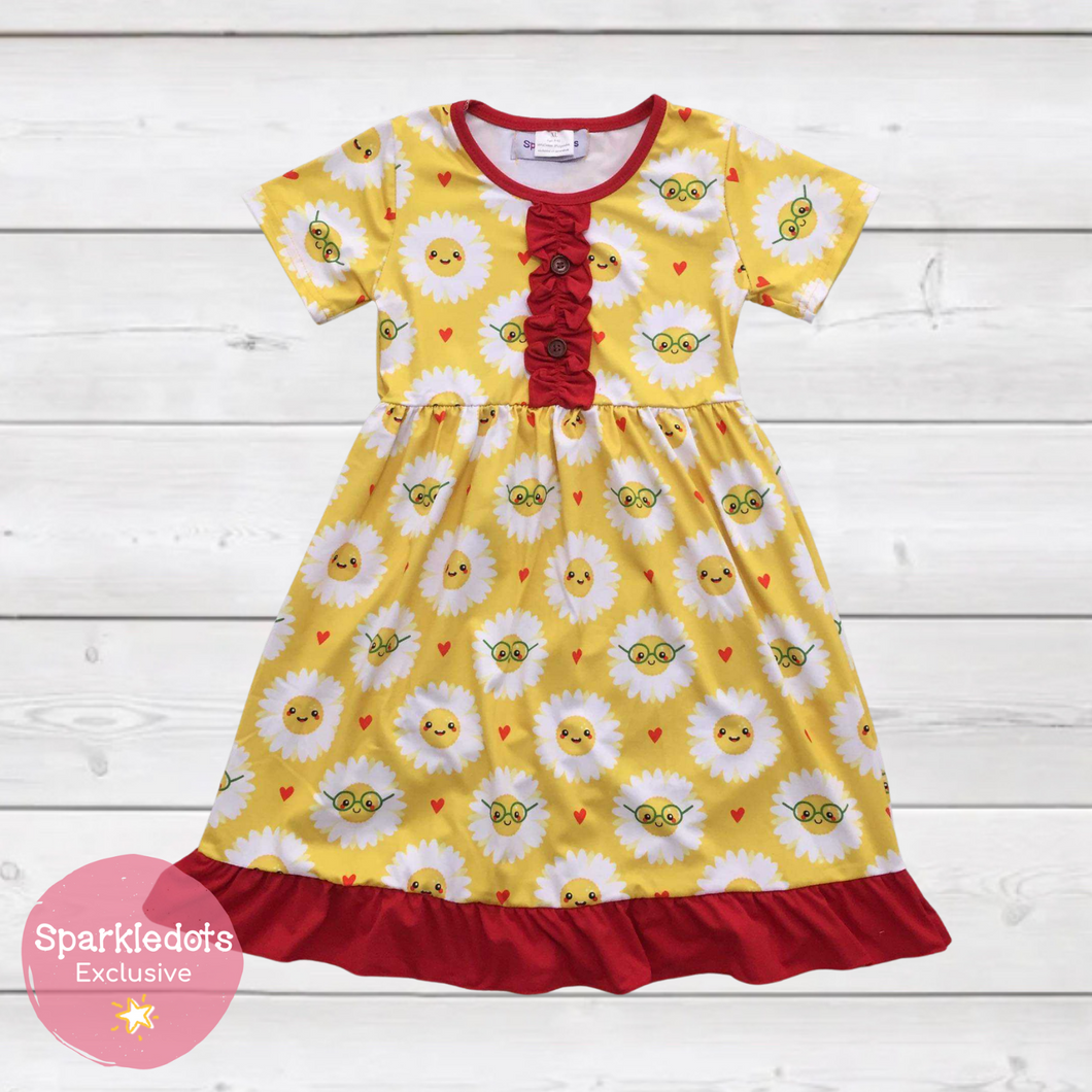 Happy Daisies in Glasses Ruffle Dress (SWS5028)-Dresses-Sparkledots-sparkledots