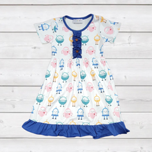 Load image into Gallery viewer, Cute Robots Ruffle Dress (SWS5032)-Dresses-Sparkledots-sparkledots
