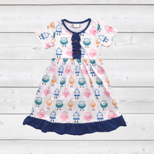 Load image into Gallery viewer, Cute Robots Ruffle Dress (SWS5032)-Dresses-Sparkledots-sparkledots
