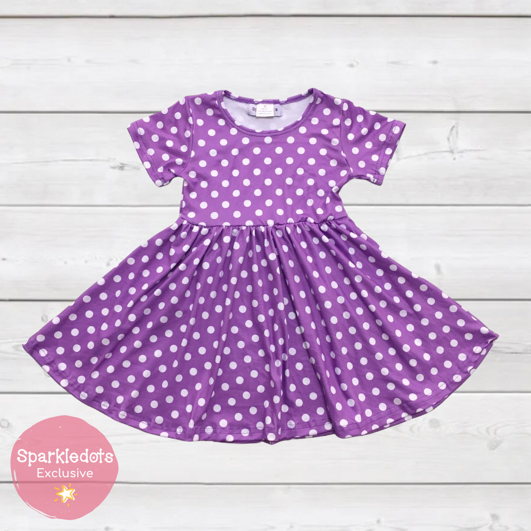 Polka Dot Twirly Dress - Purple (SWS5040)-Dresses-Sparkledots-sparkledots