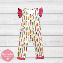 Load image into Gallery viewer, Pretty Feathers Ruffle Sleeve Romper (SWS5048)-Jumpsuits &amp; Rompers-Sparkledots-sparkledots
